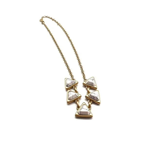 Loft Necklace Womens Brass Tone Triangle Black White Costume 16" Neck Extension - Picture 5 of 6